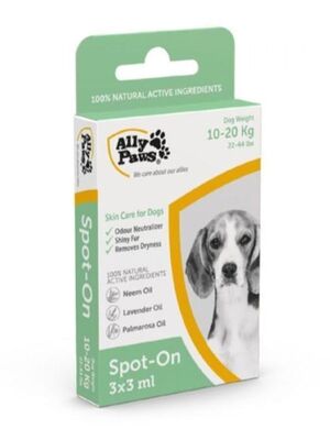 ALLYPAWS - Ally Paws Spot-on 10-20kg Köpek Deri Bakımı Bitkisel Ense Damla Dış Parazit 3x3ml