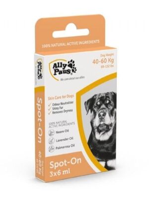 ALLYPAWS - Ally Paws Spot-on 40-60kg Köpek Deri Bakımı Bitkisel Ense Damla Dış Parazit 3x6ml