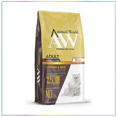 Animal World - Animal World Hairball Tüy Yumağı Önleyici Tavuklu Yetişkin Kedi Maması 15 kg