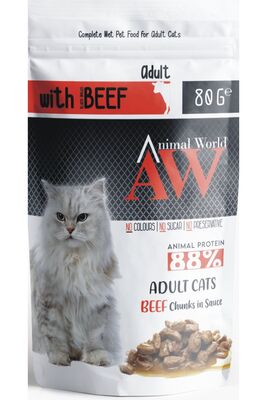 Animal World - Biftekli kedi konservesi 80 Gram x 10 Adet