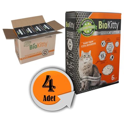 BioKitty - Biokitty Aktif Karbonlu Kedi Kumu 6 Lt - 4 Adet
