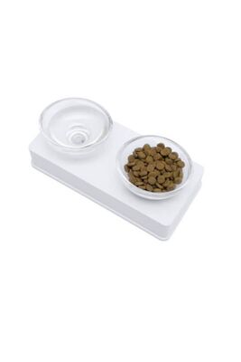 Catit - Catit Cam Kaseli Kedi Ve Mini Irk Köpek Mama Su Kabı 2x200ml Beyaz