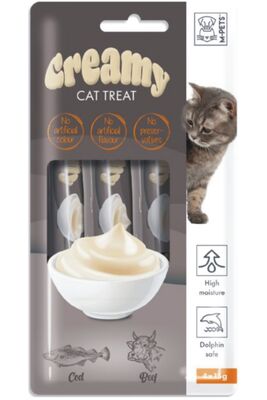 Mpets - Creamy Cat Treat Kedi Ödülü Morina Balıklı Ve Biftekli 4x15 Gram