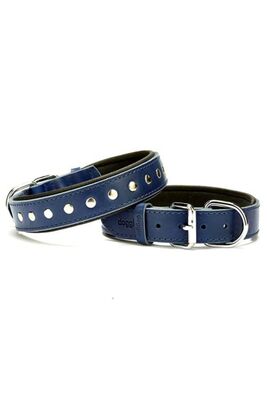 Doggie - Doggie Comfort Deri Rivetli Mavi Köpek Boyun Tasması Medium 3x42-50 Cm