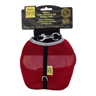 Doggie - Doggie Havalı Dokuma Kedi Göğüs & Gezdirme Takımı 1X25-35Cm Kırmızı