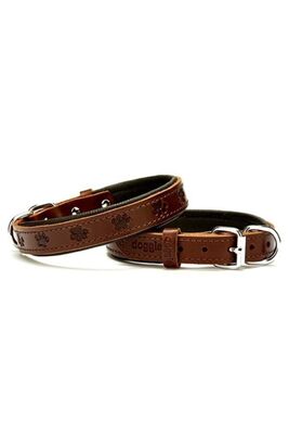 Doggie - Doggie Kahverengi Comfort Deri Pati Desenli Köpek Boyun Tasması Medium 2x35-40 cm