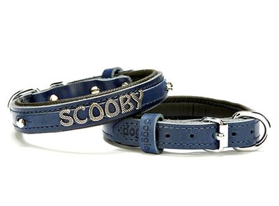 Doggie - Doggie Konfor Deri İsimlikli Boyun Tasması 1,5X25-30Cm Mavi