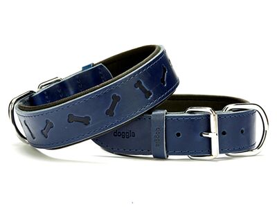 Doggie - Doggie Konfor Deri Kemik Desenli Boyun Tasması 4X57-65Cm Mavi