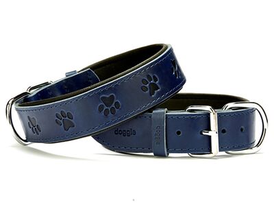 Doggie - Doggie Konfor Deri Pati Desenli Boyun Tasması 4X52-60Cm Mavi