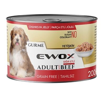 Ewox - Ewox Gurme Sığır Etli Parça Etli Tahılsız Yetişkin Köpek Konservesi 200 Gr