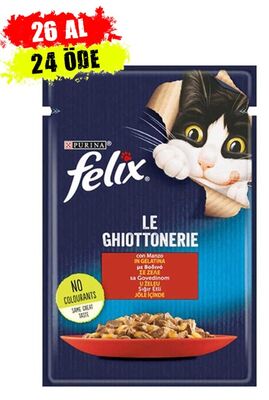 Felix - Felix Pouch Le Ghiottonerie Sığır Etli Yaş Kedi Maması 85 Gr - 26 Adet