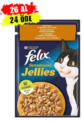 Felix - Felix Pouch Sensations Jellies Tavuk Etli ve Havuçlu Yaş Kedi Maması 85 Gr - 26 ADET