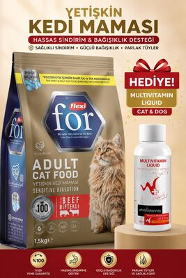 Flexi For - Flexi For Biftekli Yetişkin Kedi Maması 1,5 Kg WhiteVeterinay Multivitamin Liquid Cat&Dog 100 ML Hediye