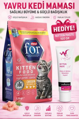 Flexi For - Flexi For Kıtten-Tavuklu Yavru Kedi Maması 1,5 Kg WhiteVeterinay Kitten Paste 100 Gr Hediye