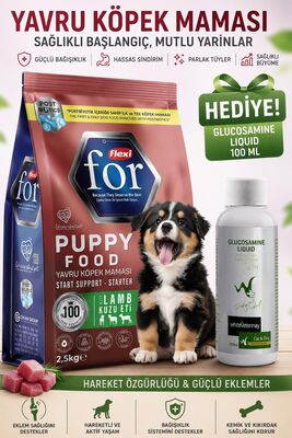 Flexi For - Flexi For Kuzu Etli Yavru Köpek Maması 2,5 Kg WhiteVeterinay Glucosamine Liquid Cat&Dog 100 ML Hediye
