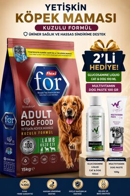 Flexi For - Flexi For Kuzu Etli Yetişkin Köpek Maması 15 Kg WhiteVeterinay Glucosamine Liquid Cat&Dog 100 ML Ve Multivitamin Dog Paste 100 Gr Hediye 