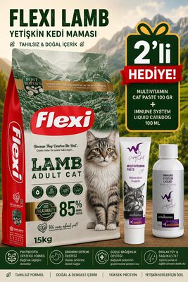 Flexi For - Flexi Kuzu Etli Yetişkin Kedi Maması 15 Kg WhiteVeterinay Multivitamin Cat Paste 100 Gr Ve Immune System Liquid Cat&Dog 100 ML Hediye