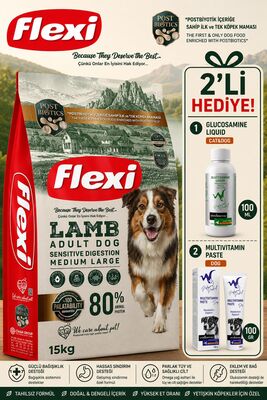 Flexi For - Flexı Medium / Large Kuzu Etli Yetişkin Köpek Maması 15 Kg WhiteVeterinay Glucosamine Liquid Cat&Dog 100 ML Ve Multivitamin Dog Paste 100 Gr Hediye