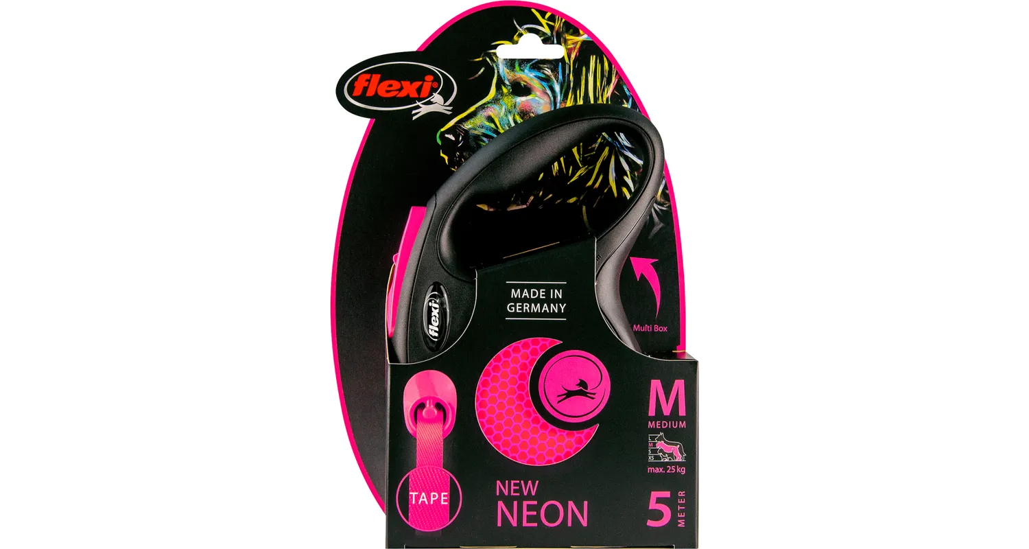 Flexi Neon Otomatik Şerit Köpek Gezdirme Tasması Medium 5M 25Kg Pembe - Thumbnail