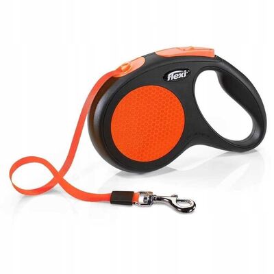 Flexi - Flexi Neon Otomatik Şerit Köpek Gezdirme Tasması Small 5m 15Kg Turuncu