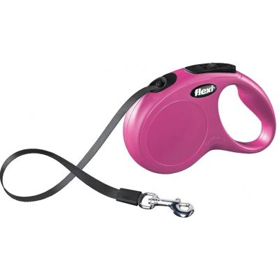 Flexi - Flexi New Classic Otomatik Şerit Köpek Gezdirme Tasması S 15 KG 5M PEMBE