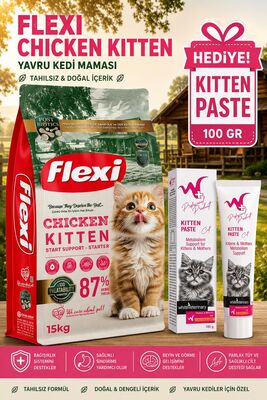 Flexi For - Flexı Tavuklu Yavru Kedi Maması 15 Kg WhiteVeterinay Kitten Paste 100 Gr Hediye