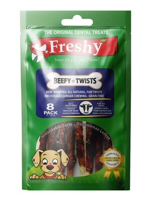 Freshy - Freshy Beefy Twists Sığır Etli Burgu Çubuk Köpek Ödülü 13 Cm 8'li 75 G