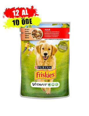 Friskies - Friskies Pouch Sığır Etli ve Patatesli Yetişkin Köpek Konservesi 85 Gr - 12 ADET