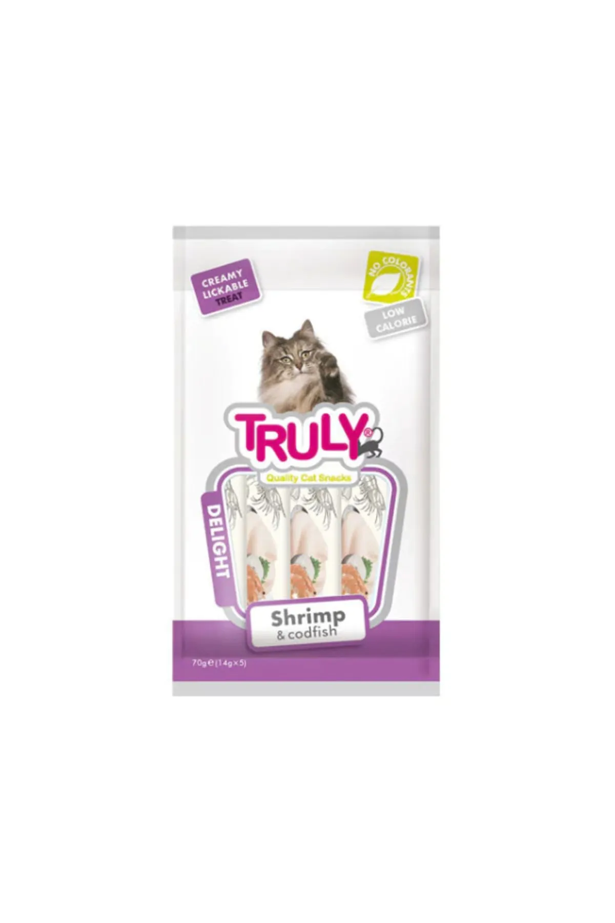 TRULY - Fruly Delight Karidesli Ve Morina Balıklı Sıvı Kedi Ödül Maması 14gr (5'li)