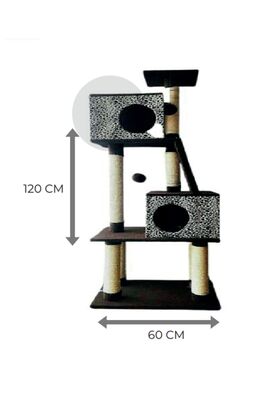Glipet - Glipet 3 Katlı Çift Yuvalı Kedi Tırmalama Standı 120 x 60 Cm Füme-Beyaz
