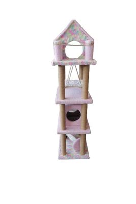 Glipet - Glipet 4 Katlı Yuvalı ve Yataklı Kedi Tırmalaması 130 x 40 Cm Gri-Beyaz