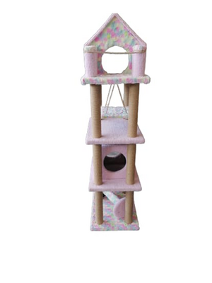 Glipet - Glipet 4 Katlı Yuvalı ve Yataklı Kedi Tırmalaması 130 x 40 Cm Kahve - Beyaz