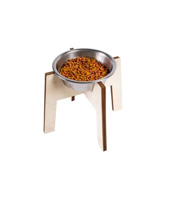 Glipet - Glipet Çelik Taslı Yükseltilmiş Wood Büyük ve Orta Irklar için Mama ve Su Kabı 1200 ML - 32x26 Cm