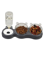 Glipet Çift Hazneli- 3' lü Beslenme Mama ve Su Kabı Gri 1000ml 36*21*16 cm - Thumbnail