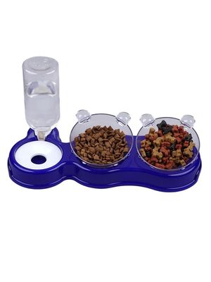Glipet - Glipet Çift Hazneli- 3' lü Beslenme Mama ve Su Kabı Lacivert 1000ml 36*21*16 cm