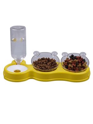 Glipet - Glipet Çift Hazneli- 3' lü Beslenme Mama ve Su Kabı Sarı 1000ml 36*21*16 cm