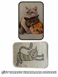 Glipet Çift Taraflı Tırmalama Paspası 90x60 Mutlu Kedi x Three Cat - Thumbnail