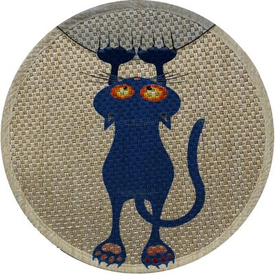 Glipet - Glipet Desenli Çift Taraflı Kedi Tırmalama Paspası Yuvarlak Blue Cat 36*36 Cm