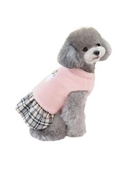 Glipet Ekose Etekli Ayıcıklı Polar Köpek Kıyafeti Pembe L - Thumbnail
