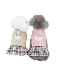 Glipet Ekose Etekli Ayıcıklı Polar Köpek Kıyafeti Pembe M - Thumbnail