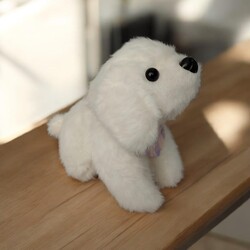Glipet Fularlı Köpek Peluş Köpek Oyuncağı 14x12x8 Cm Beyaz - Thumbnail