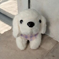 Glipet Fularlı Köpek Peluş Köpek Oyuncağı 14x12x8 Cm Beyaz - Thumbnail