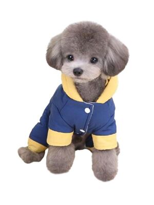Glipet - Glipet Kapüşonlu Köpek Montu Mavi Sarı M
