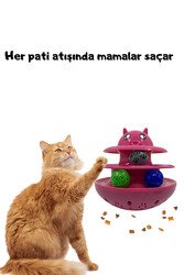 Glipet Kedi 3 Katlı Top Döndürme Oyuncağı Mama Saklamalı İnteraktif Hacıyatmaz Kedi Kulesi - Thumbnail