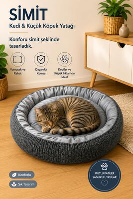 Glipet - Glipet Kedi ve Küçük Irk Köpek Yatağı Yumuşak Minderli Simit Pet Yatağı Antrasit