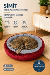 Glipet Kedi ve Küçük Irk Köpek Yatağı Yumuşak Minderli Simit Pet Yatağı Kırmızı - Thumbnail