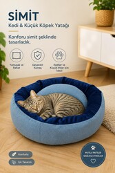 Glipet Kedi ve Küçük Irk Köpek Yatağı Yumuşak Minderli Simit Pet Yatağı Mavi - Thumbnail