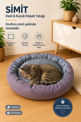 Glipet - Glipet Kedi ve Küçük Irk Köpek Yatağı Yumuşak Minderli Simit Pet Yatağı Mor