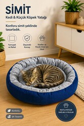 Glipet Kedi ve Küçük Irk Köpek Yatağı Yumuşak Minderli Simit Pet Yatağı Saks - Thumbnail