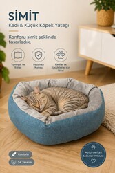Glipet Kedi ve Küçük Irk Köpek Yatağı Yumuşak Minderli Simit Pet Yatağı Turkuaz - Thumbnail